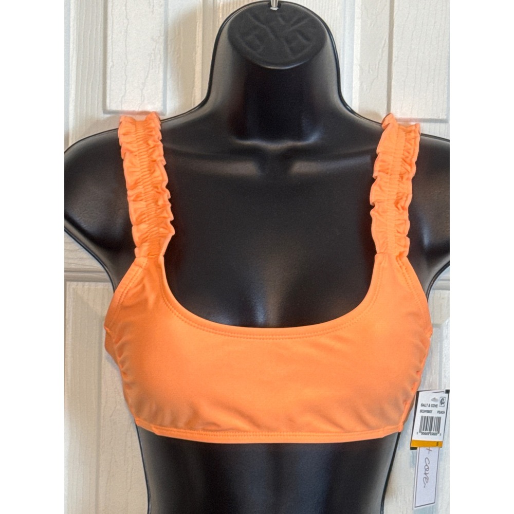 Salt & Cove Ruffle‎ Strap Bikini Top Peach Orange Swimsuit Adjustable Size S